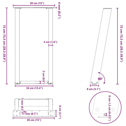 vidaXL Console Table Legs U-Shaped 2 pcs Natural Steel 38x(72-73) cm Steel