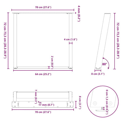 vidaXL Dining Table Legs U-Shaped 2 pcs Black 70x(72-73) cm Steel