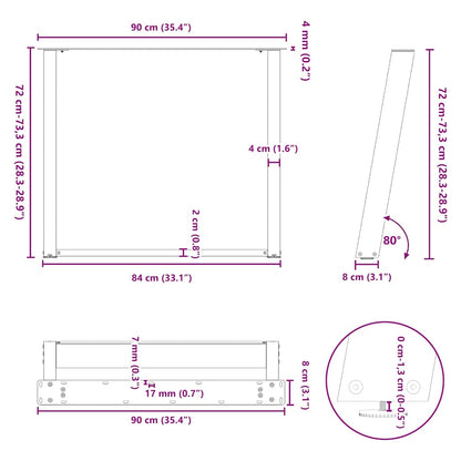 vidaXL Dining Table Legs U-Shaped 2 pcs White 90x(72-73) cm Steel
