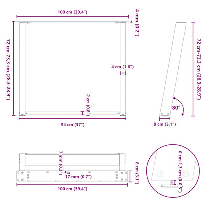 vidaXL Dining Table Legs U-Shaped 2 pcs Natural Steel 100x(72-73) cm Steel