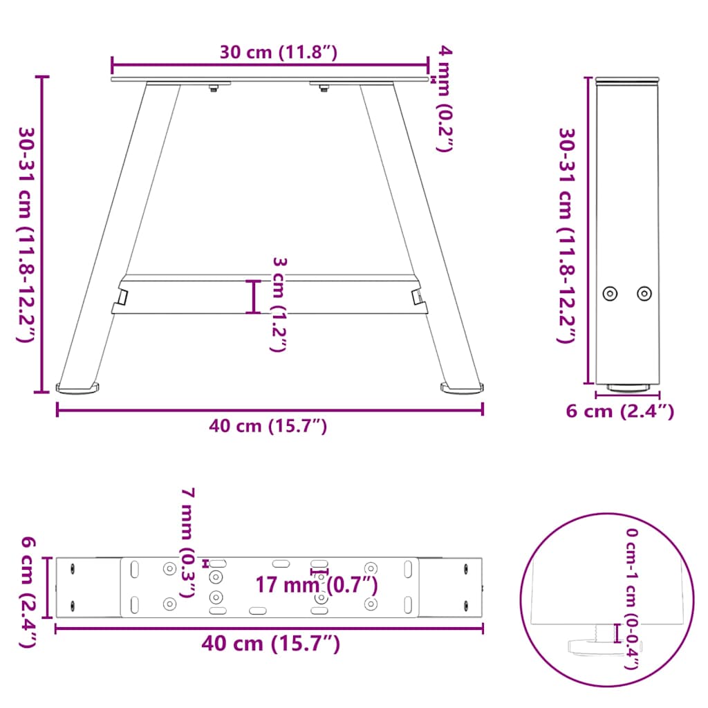vidaXL Coffee Table Legs A-Shaped 2 pcs 40x(30-31) cm Steel