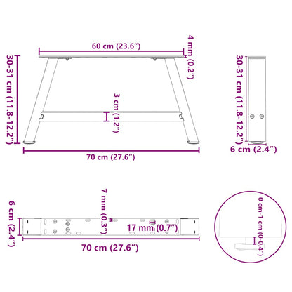 vidaXL Coffee Table Legs A-Shaped 2 pcs 70x(30-31) cm Steel