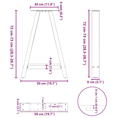 vidaXL Dining Table Legs A-Shaped 2 pcs Black 50x(72-73) cm Steel