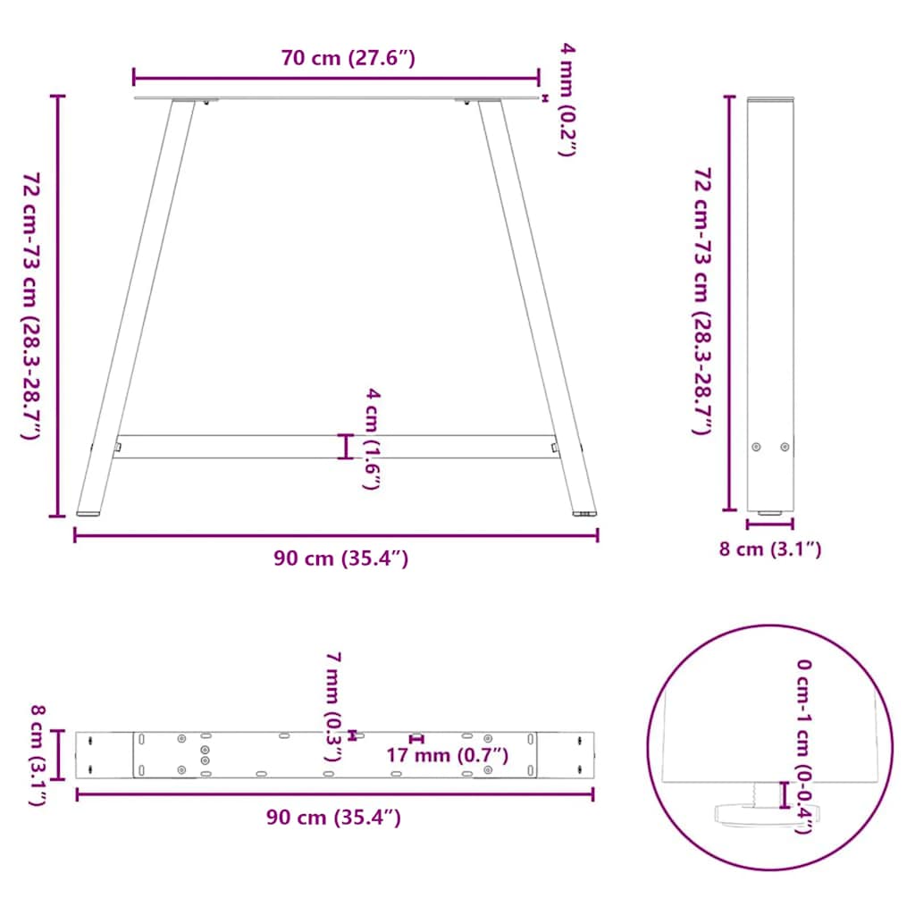 vidaXL Dining Table Legs A-Shaped 2 pcs 90x(72-73) cm Steel
