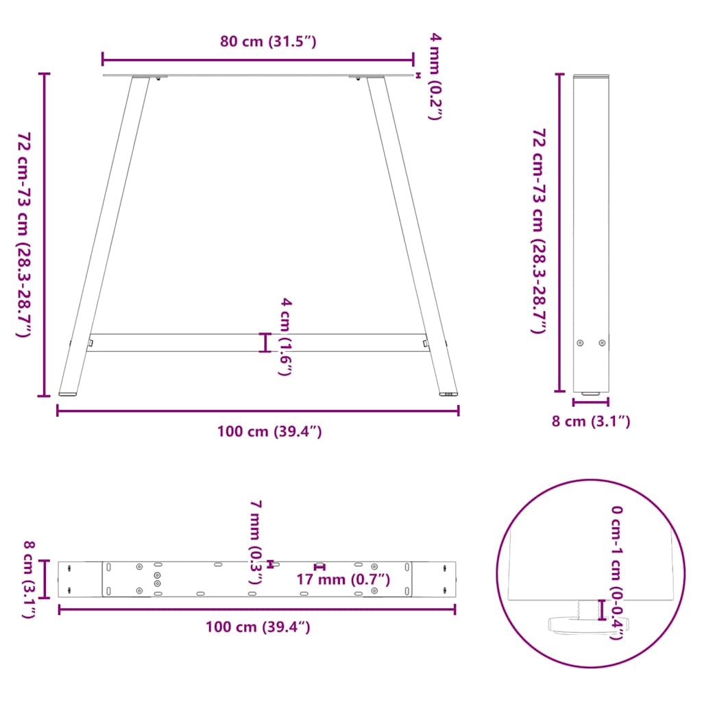 vidaXL Dining Table Legs A-Shaped 2 pcs Anthracite 100x(72-73) cm Steel