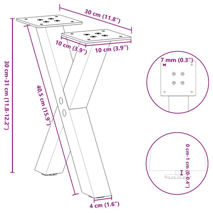 vidaXL Coffee Table Legs X-Shaped 2 pcs Black 30x(30-31) cm Steel