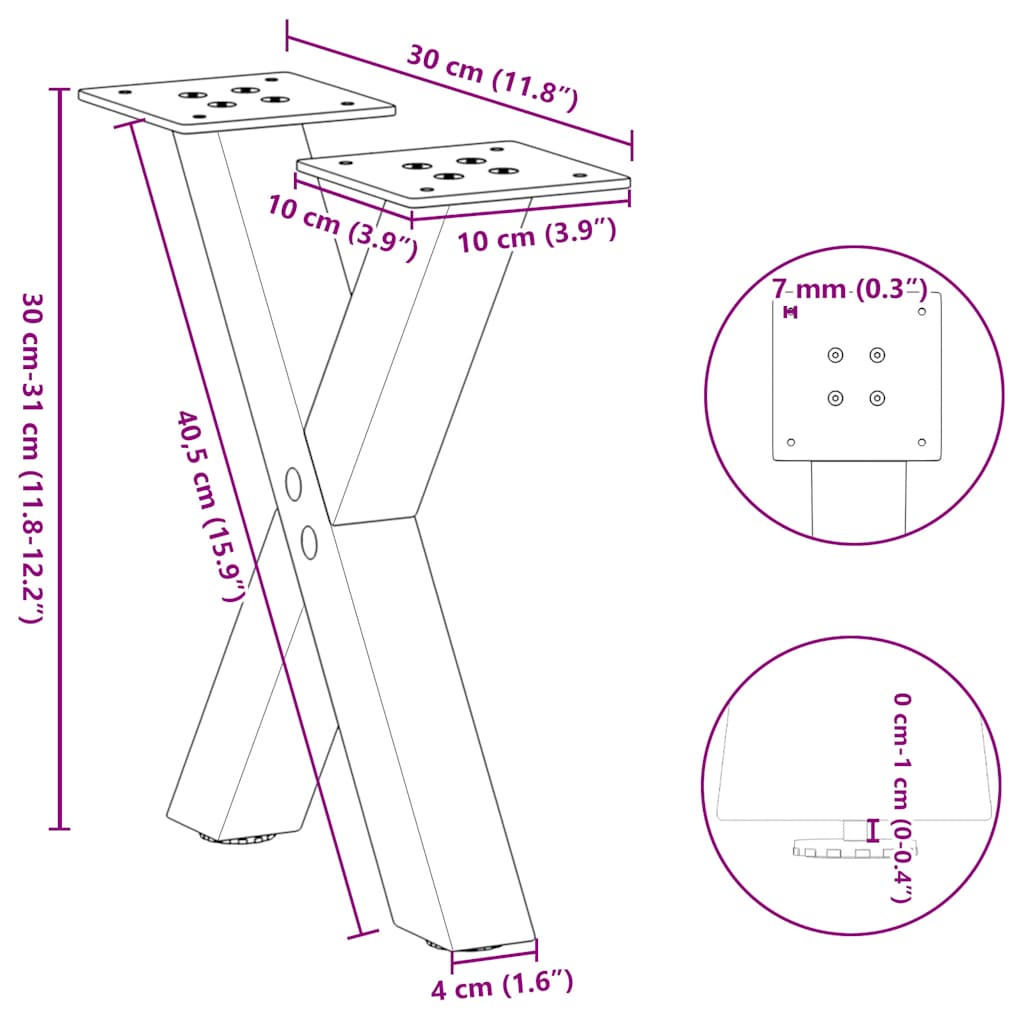 vidaXL Coffee Table Legs X-Shaped 2 pcs Anthracite 30x(30-31) cm Steel
