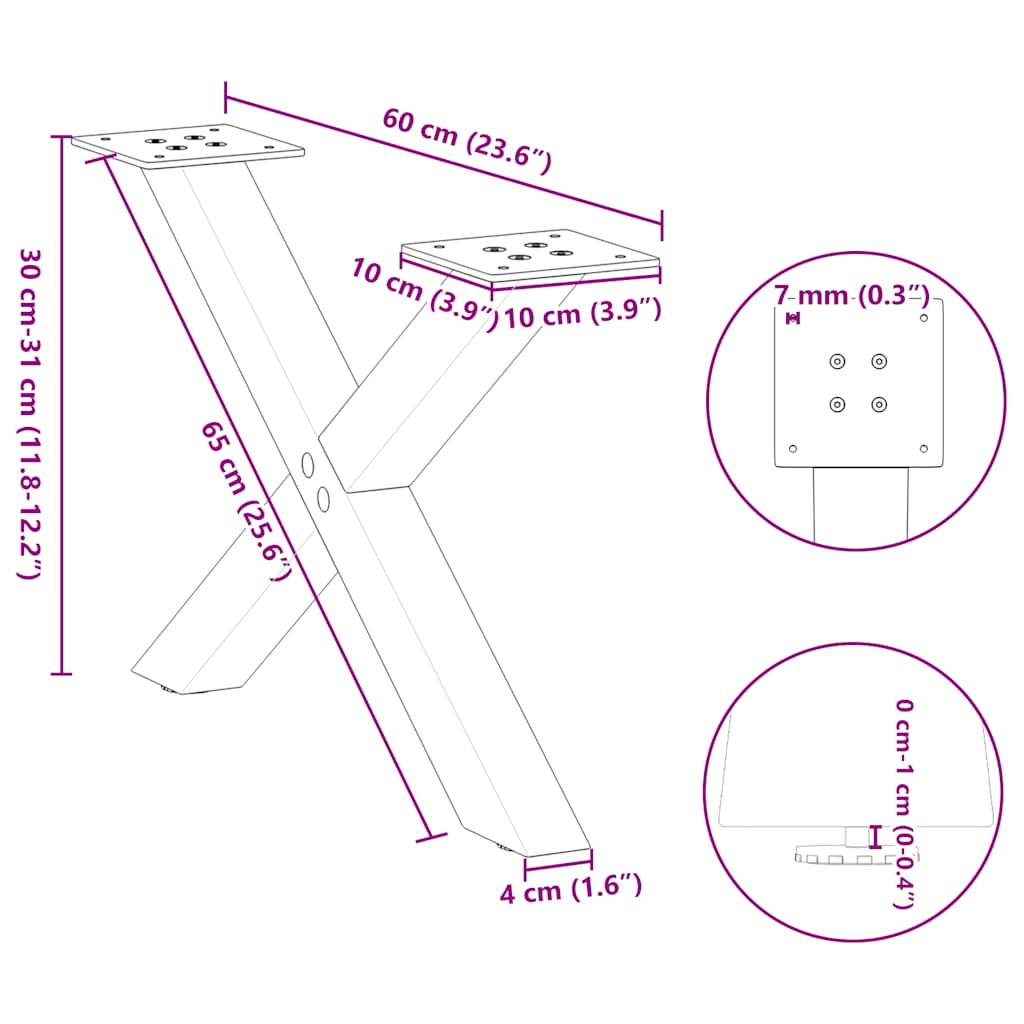 vidaXL Coffee Table Legs X-Shaped 2 pcs Anthracite 60x(30-31) cm Steel