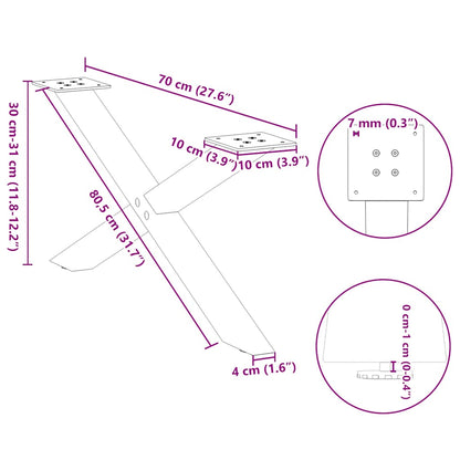 vidaXL Coffee Table Legs X-Shaped 2 pcs Natural Steel 70x(30-31) cm Steel