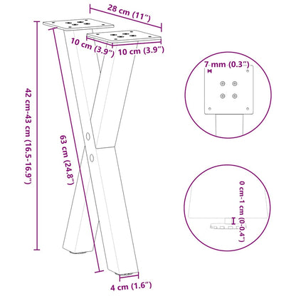 vidaXL Coffee Table Legs X-Shaped 2 pcs Natural Steel 28x(42-43) cm Steel