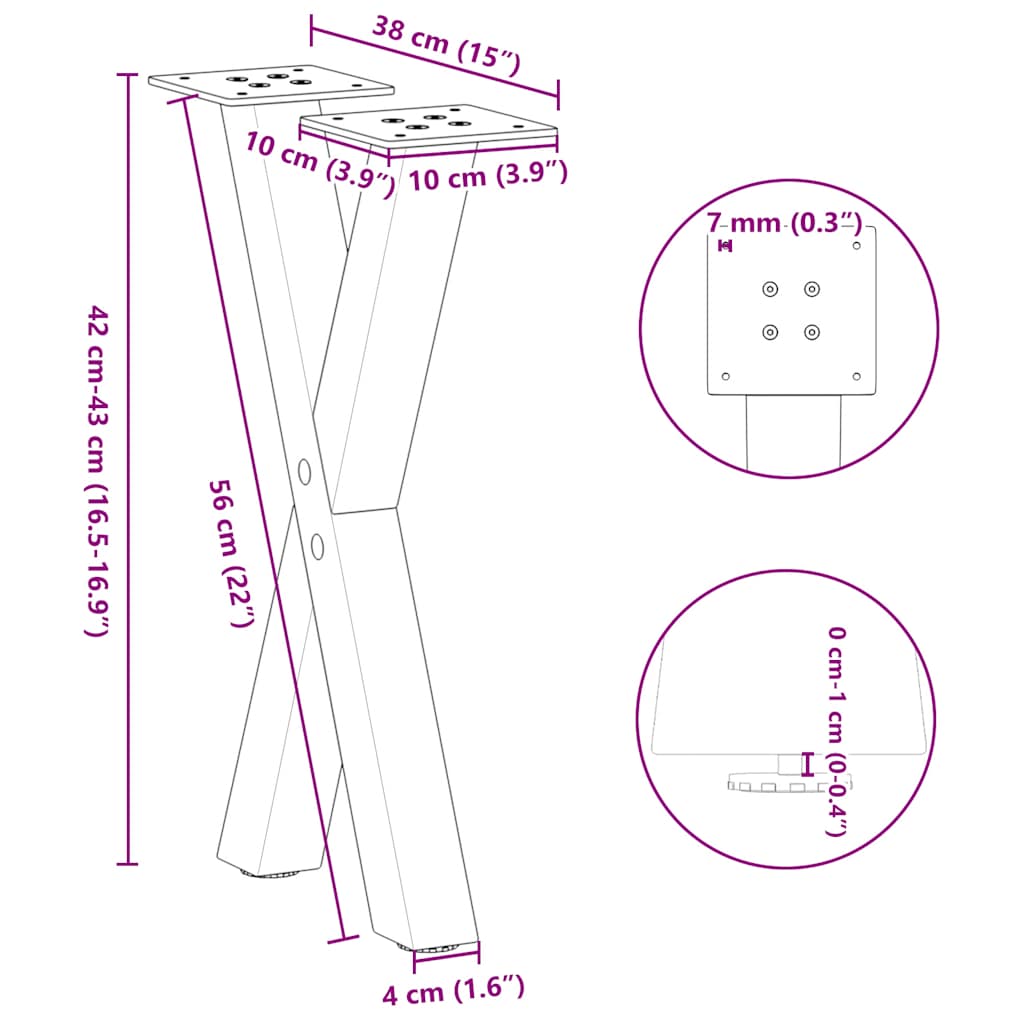 vidaXL Coffee Table Legs X-Shaped 2 pcs White 38x(42-43) cm Steel