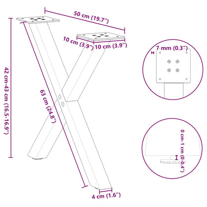 vidaXL Coffee Table Legs X-Shaped 2 pcs Black 50x(42-43) cm Steel