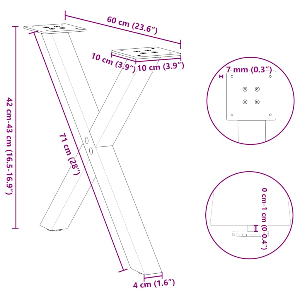 vidaXL Coffee Table Legs X-Shaped 2 pcs White 60x(42-43) cm Steel