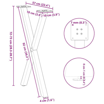 vidaXL Dining Table Legs X-Shaped 2 pcs Natural Steel 57x(72-73) cm Steel