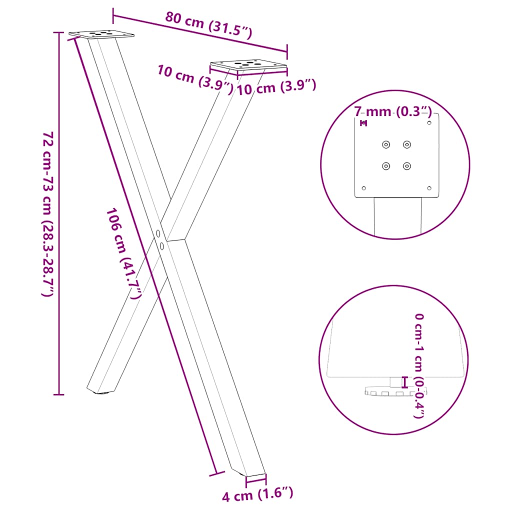 vidaXL Dining Table Legs X-Shaped 2 pcs Natural Steel 80x(72-73) cm Steel