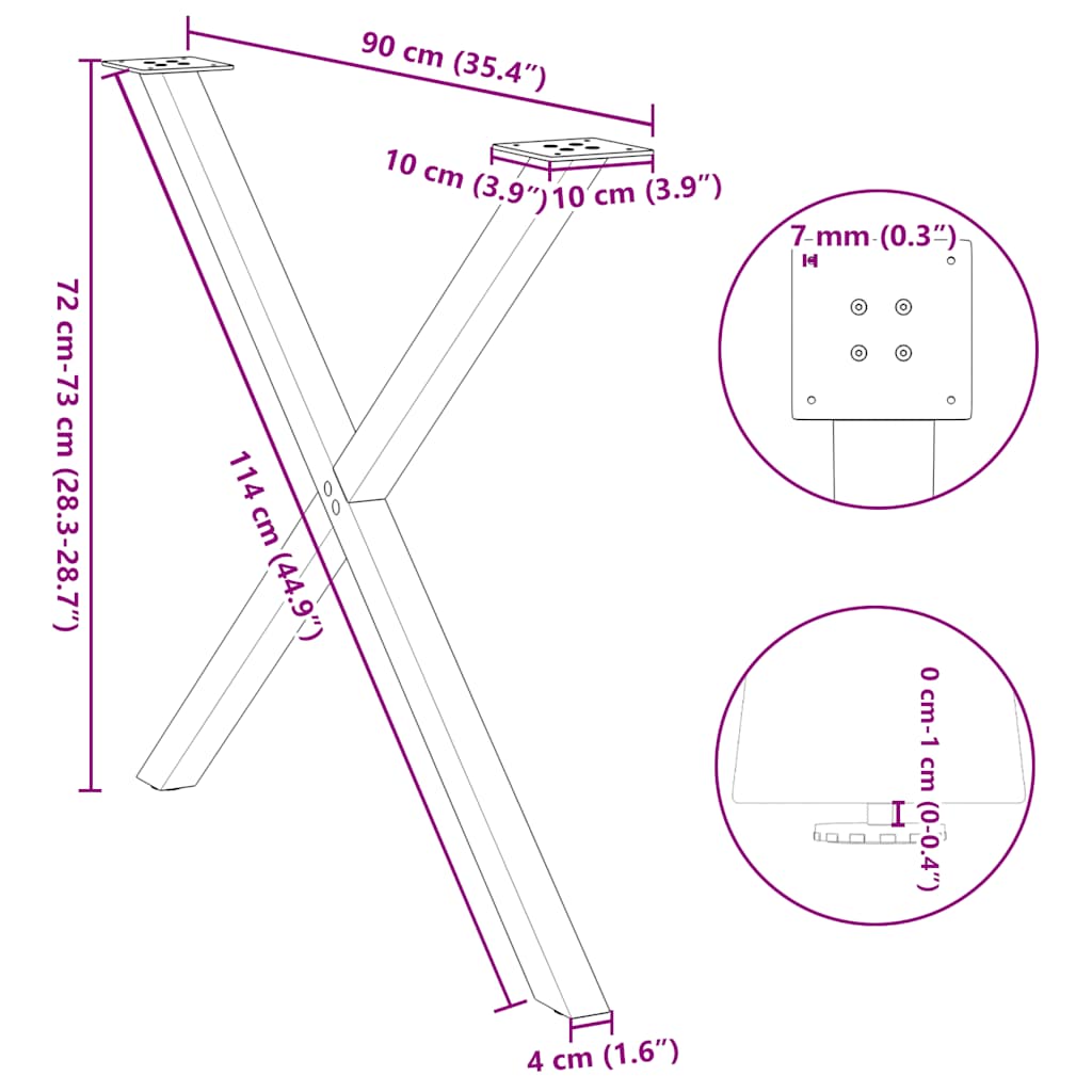 vidaXL Dining Table Legs X-Shaped 2 pcs Black 90x(72-73) cm Steel