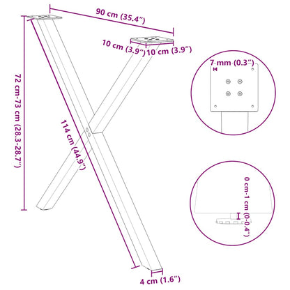 vidaXL Dining Table Legs X-Shaped 2 pcs Black 90x(72-73) cm Steel