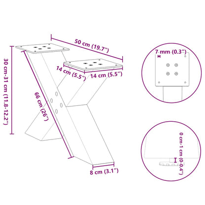 vidaXL Coffee Table Legs X-Shaped 2 pcs Natural Steel 50x(30-31) cm Steel