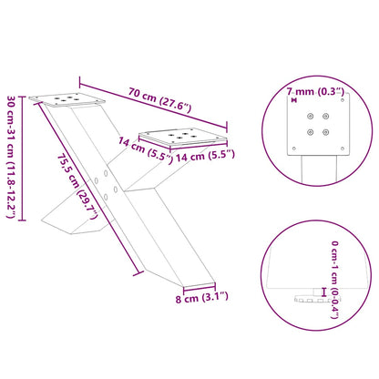 vidaXL Coffee Table Legs X-Shaped 2 pcs Natural Steel 70x(30-31) cm Steel