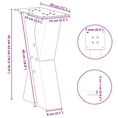 vidaXL Coffee Table Legs X-Shaped 2 pcs White 28x(42-43) cm Steel