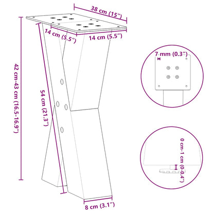 vidaXL Coffee Table Legs X-Shaped 2 pcs Natural Steel 38x(42-43) cm Steel