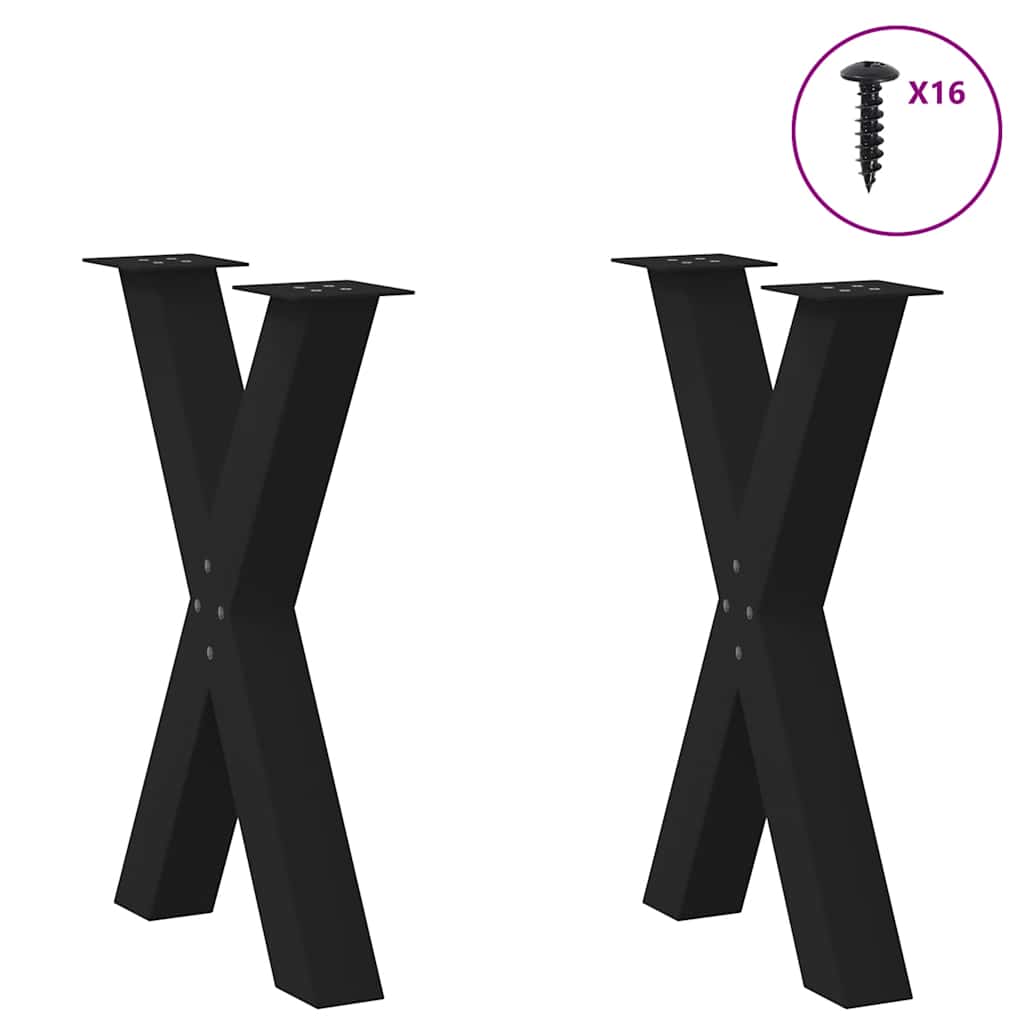 vidaXL Dining Table Legs X-Shaped 2 pcs Black 50x(72-73) cm Steel