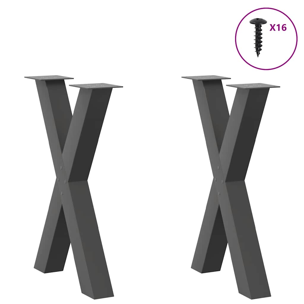 vidaXL Dining Table Legs X-Shaped 2 pcs Anthracite 50x(72-73) cm Steel