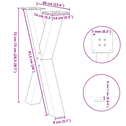 vidaXL Dining Table Legs X-Shaped 2 pcs Natural Steel 60x(72-73) cm Steel