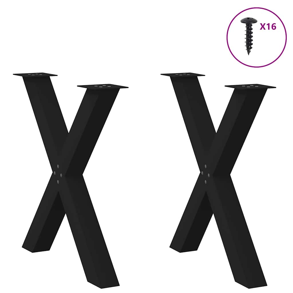 vidaXL Dining Table Legs X-Shaped 2 pcs Black 70x(72-73) cm Steel