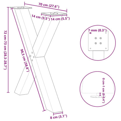 vidaXL Dining Table Legs X-Shaped 2 pcs Natural Steel 70x(72-73) cm Steel