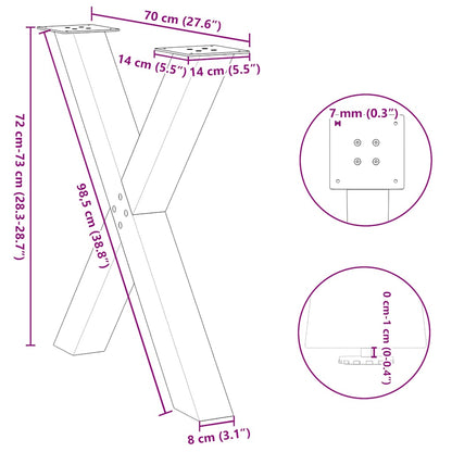 vidaXL Dining Table Legs X-Shaped 3 pcs Natural Steel 70x(72-73) cm Steel