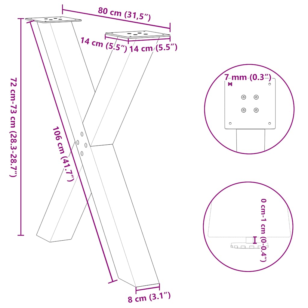 vidaXL Dining Table Legs X-Shaped 3 pcs White 80x(72-73) cm Steel