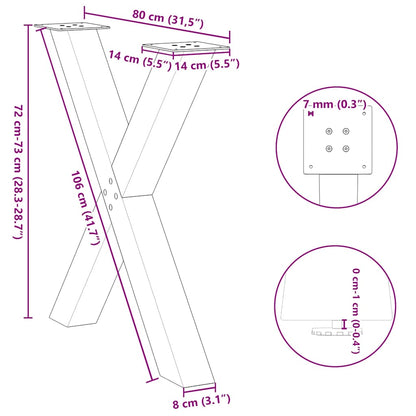 vidaXL Dining Table Legs X-Shaped 3 pcs Natural Steel 80x(72-73) cm Steel