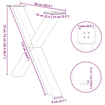 vidaXL Dining Table Legs X-Shaped 3 pcs Natural Steel 90x(72-73) cm Steel