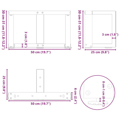 vidaXL Coffee Table Legs T-Shaped 2 pcs Black 50x25x(30-31) cm Steel