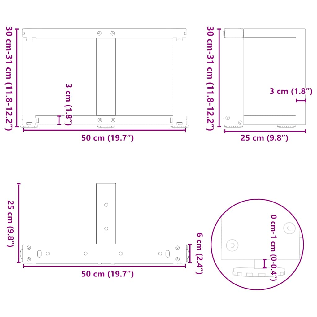 vidaXL Coffee Table Legs T-Shaped 2 pcs White 50x25x(30-31) cm Steel