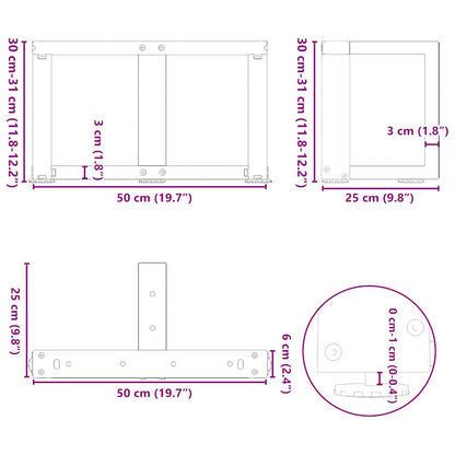 vidaXL Coffee Table Legs T-Shaped 2 pcs Black 50x25x(30-31) cm Steel