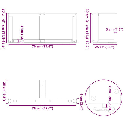 vidaXL Coffee Table Legs T-Shaped 2 pcs Black 70x25x(30-31) cm Steel