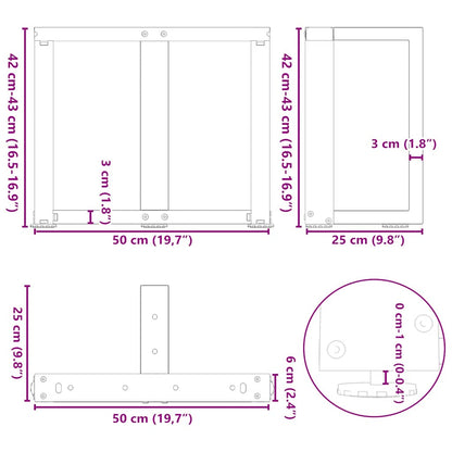 vidaXL Coffee Table Legs T-Shaped 2 pcs White 50x25x(42-43) cm Steel