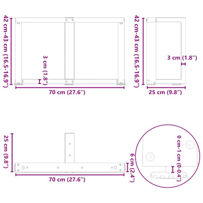 vidaXL Coffee Table Legs T-Shaped 2 pcs Black 70x25x(42-43) cm Steel