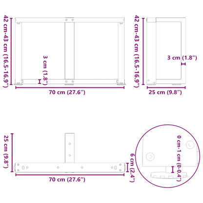 vidaXL Coffee Table Legs T-Shaped 2 pcs White 70x25x(42-43) cm Steel