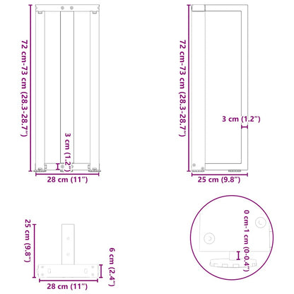 vidaXL Console Table Legs T-Shaped 2 pcs White 25x28x(72-73) cm Steel