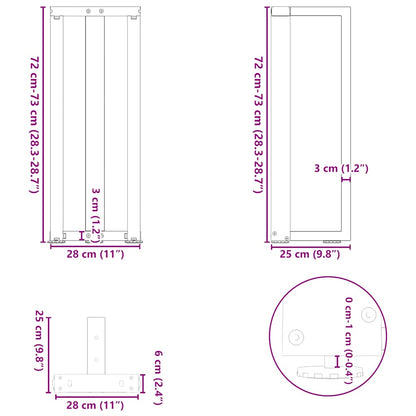vidaXL Console Table Legs T-Shaped 2 pcs Black 25x28x(72-73) cm Steel