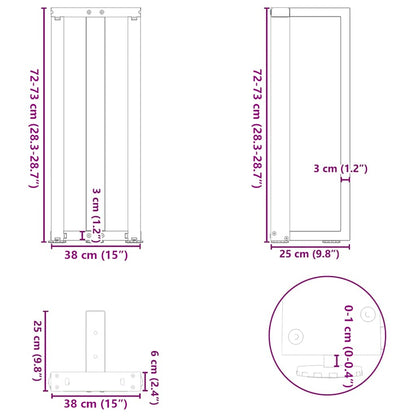 vidaXL Console Table Legs T-Shaped 2 pcs Black 38x25x(72-73) cm Steel