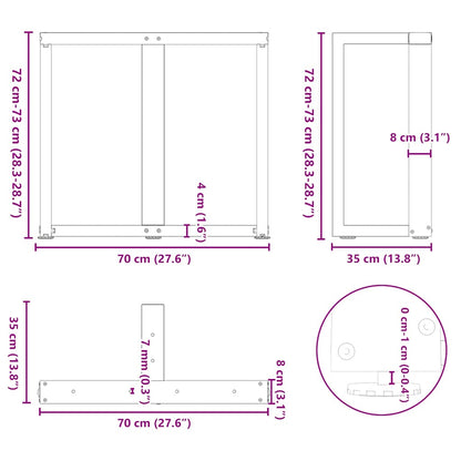 vidaXL Dining Table Legs T-Shaped 2 pcs Natural Steel 70x35x(72-73) cm Steel