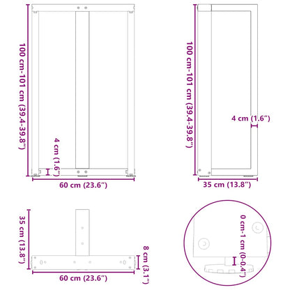 vidaXL Bar Table Legs T-Shaped 2 pcs Black 60x35x(100-101) cm Steel
