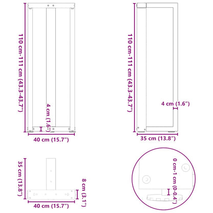 vidaXL Bar Table Legs T-Shaped 2 pcs White 40x35x(110-111) cm Steel