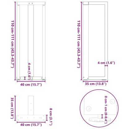 vidaXL Bar Table Legs T-Shaped 2 pcs Black 40x35x(110-111) cm Steel