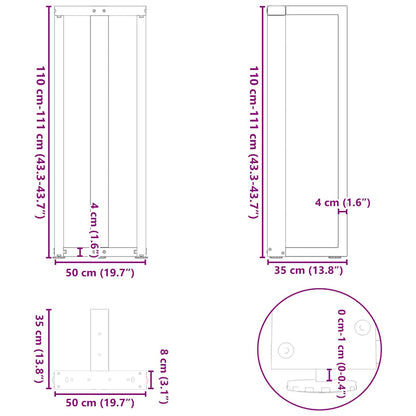 vidaXL Bar Table Legs T-Shaped 2 pcs White 50x35x(110-111) cm Steel