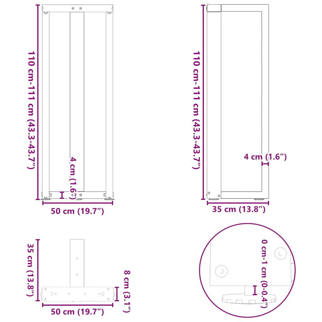 vidaXL Bar Table Legs T-Shaped 2 pcs Anthracite 50x35x(110-111) cm Steel